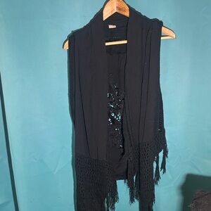 Black Fringe Knit Vest